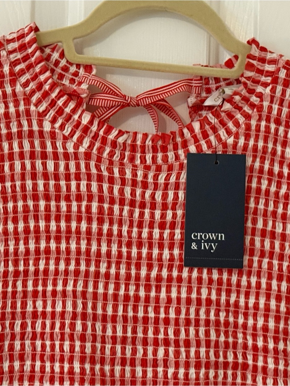 NEW with tags! Crown & Ivy Red Gingham Smocked Top Maxi Dress - Picture 8 of 9